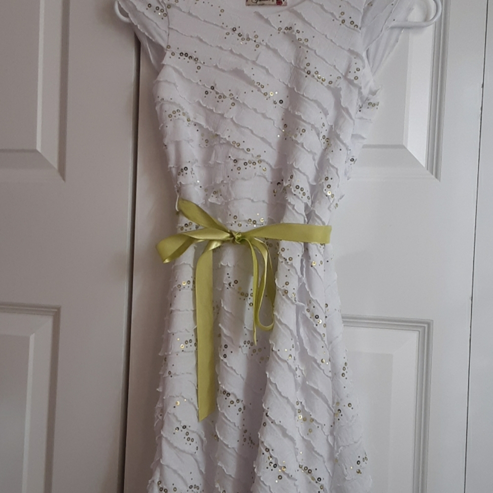 White and green sequin dress